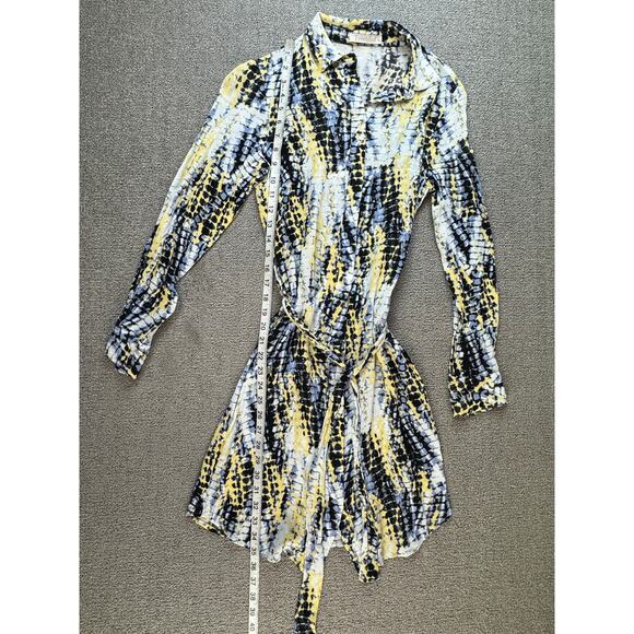 Freebird Amina Shirt Dress Long Sleeve Tie Dye Belted Yellow Blue Size XS - Picture 6 of 7